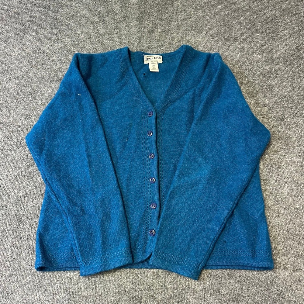 Pendleton Cardigan Womens Size XL Teal Blue Virgin Wool V-Neck Button Front Knit